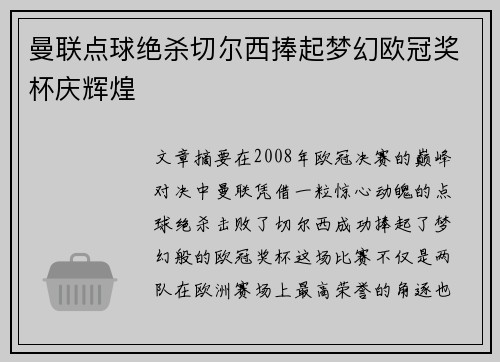 曼联点球绝杀切尔西捧起梦幻欧冠奖杯庆辉煌