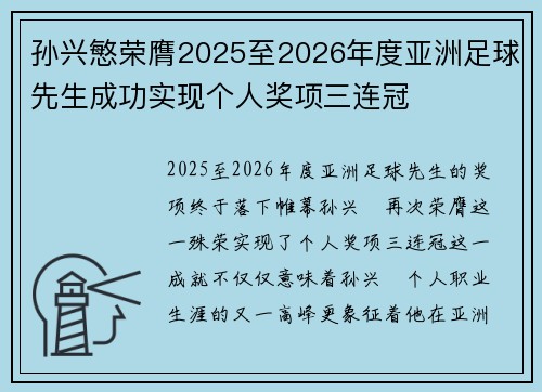 孙兴慜荣膺2025至2026年度亚洲足球先生成功实现个人奖项三连冠